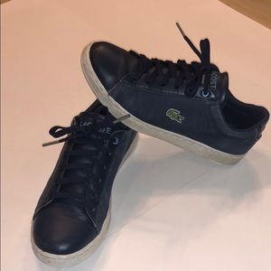 Lacoste navy shoes leather & canvas Sz 4.5 Kids